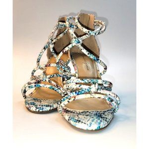Amelia Grace Melissa Snake Skin Print Multi Color Rope Straps Zipper Heel 3.5 in